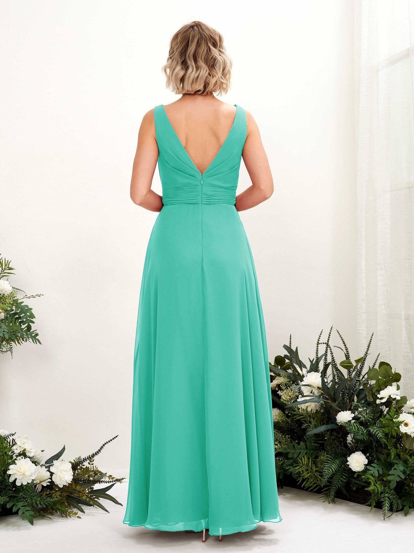 Carlyna Vestido línea A hasta el suelo escote bandeja dama de honor Azul Tiffany #color_azul-tiffany