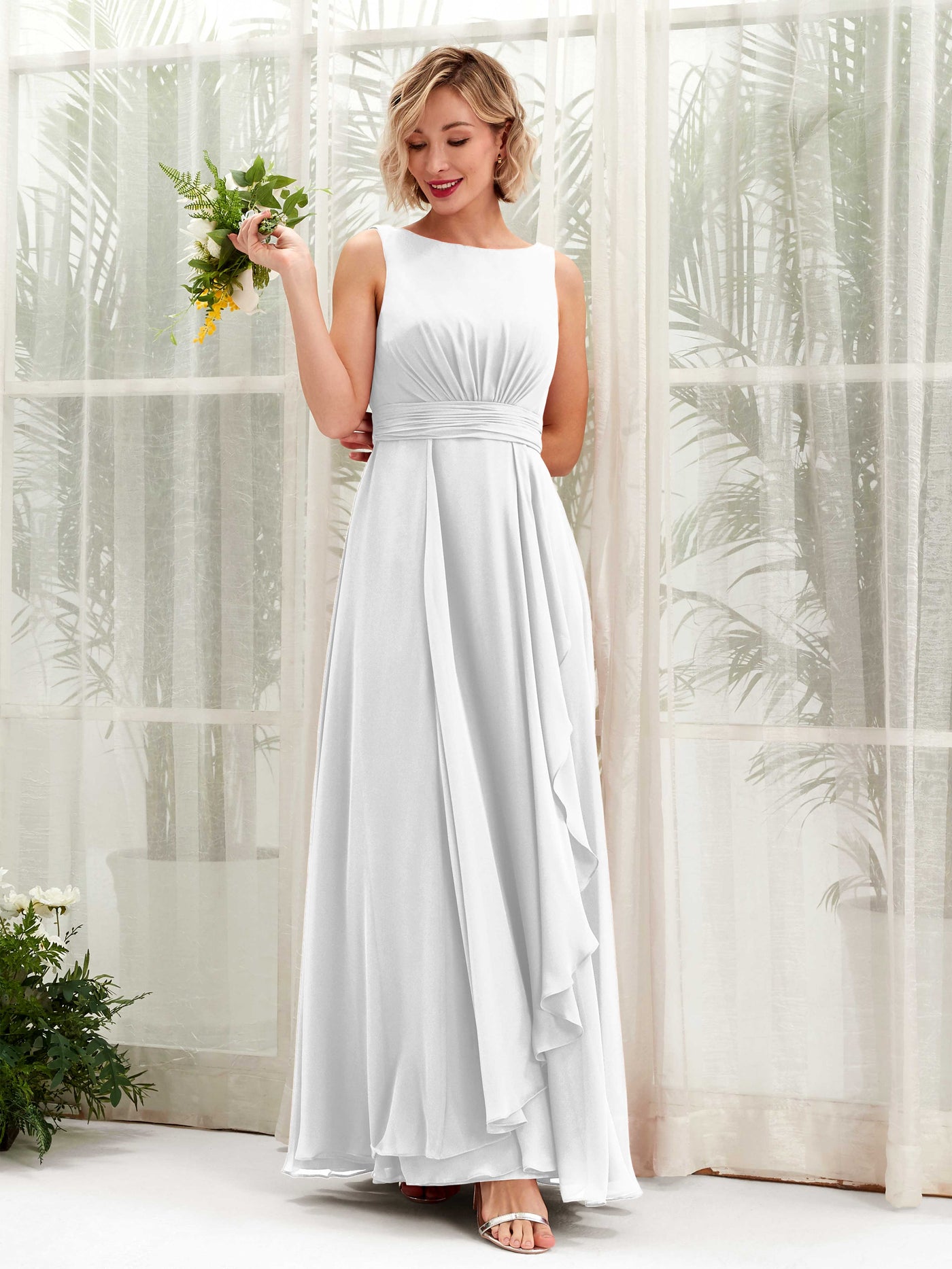 Carlyna Vestido línea A hasta el suelo escote bandeja dama de honor Blanco #color_blanco