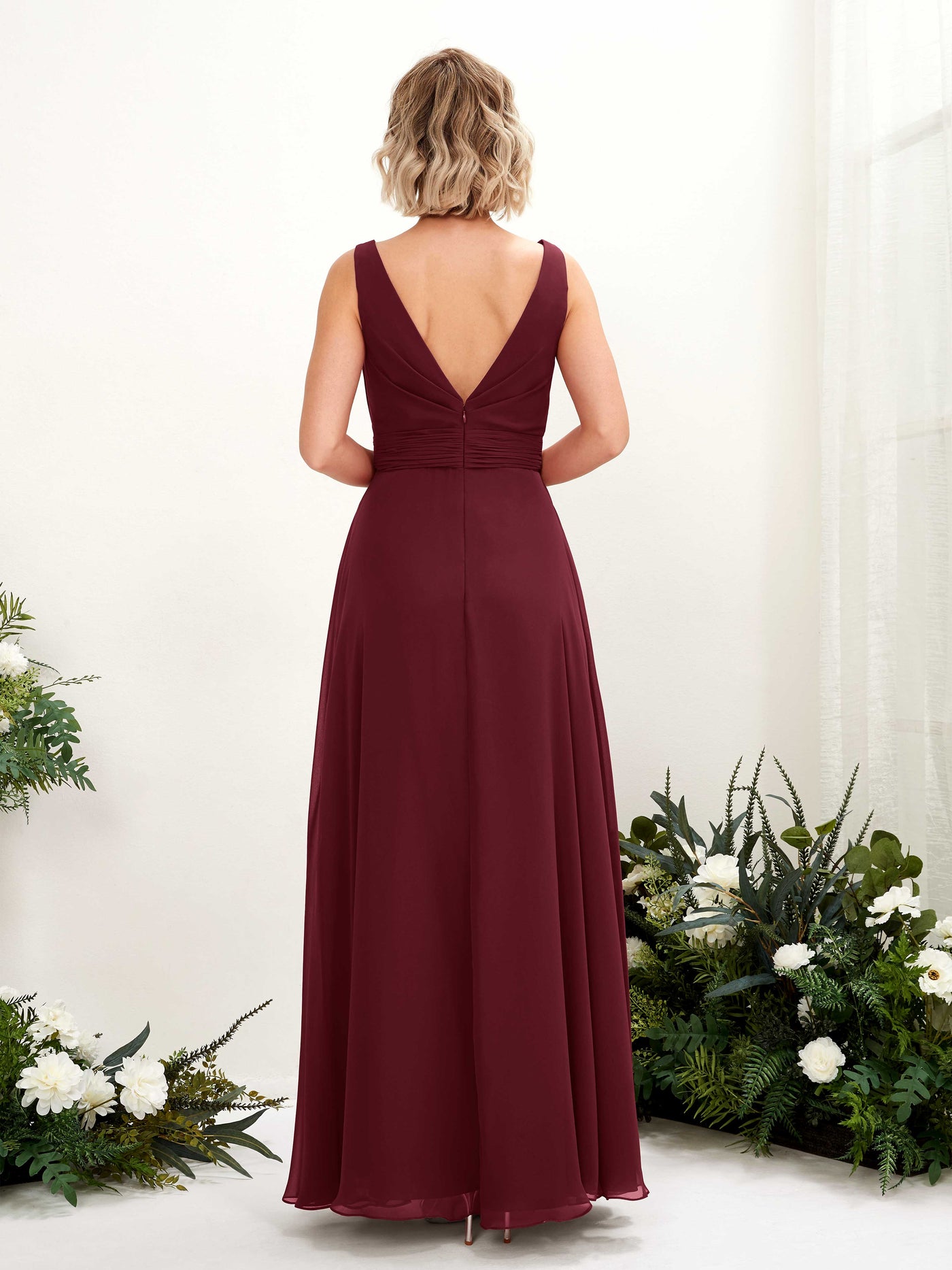 Carlyna Vestido línea A hasta el suelo escote bandeja dama de honor Borgoña #color_borgo-a