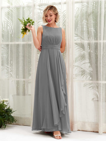 Carlyna Vestido línea A hasta el suelo escote bandeja dama de honor Gris Acero #color_gris-acero