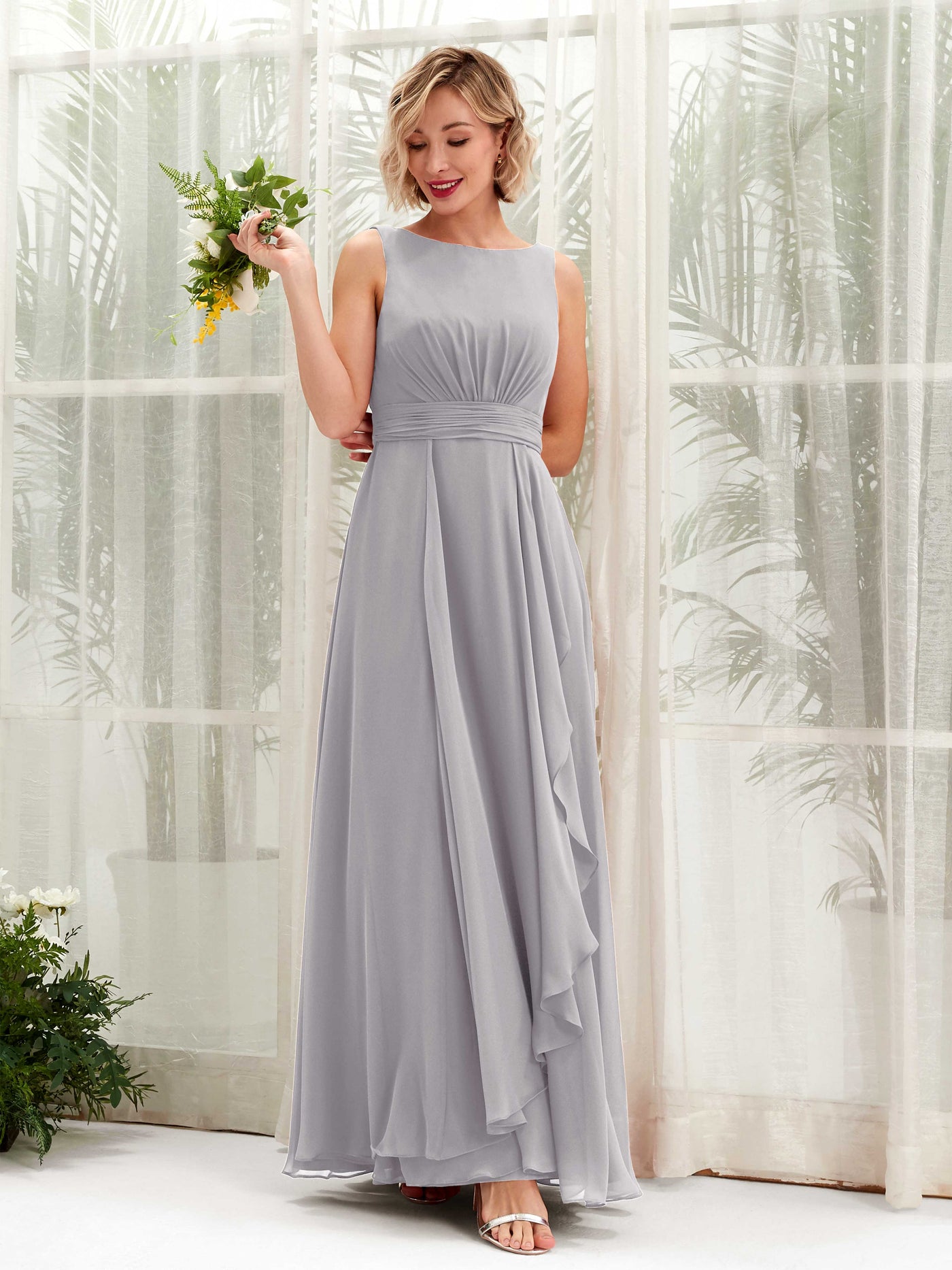 Carlyna Vestido línea A hasta el suelo escote bandeja dama de honor Gris Paloma #color_gris-paloma