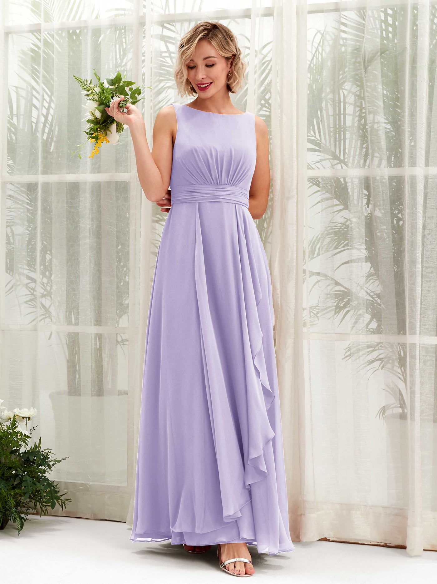 Carlyna Vestido línea A hasta el suelo escote bandeja dama de honor Lila #color_lila