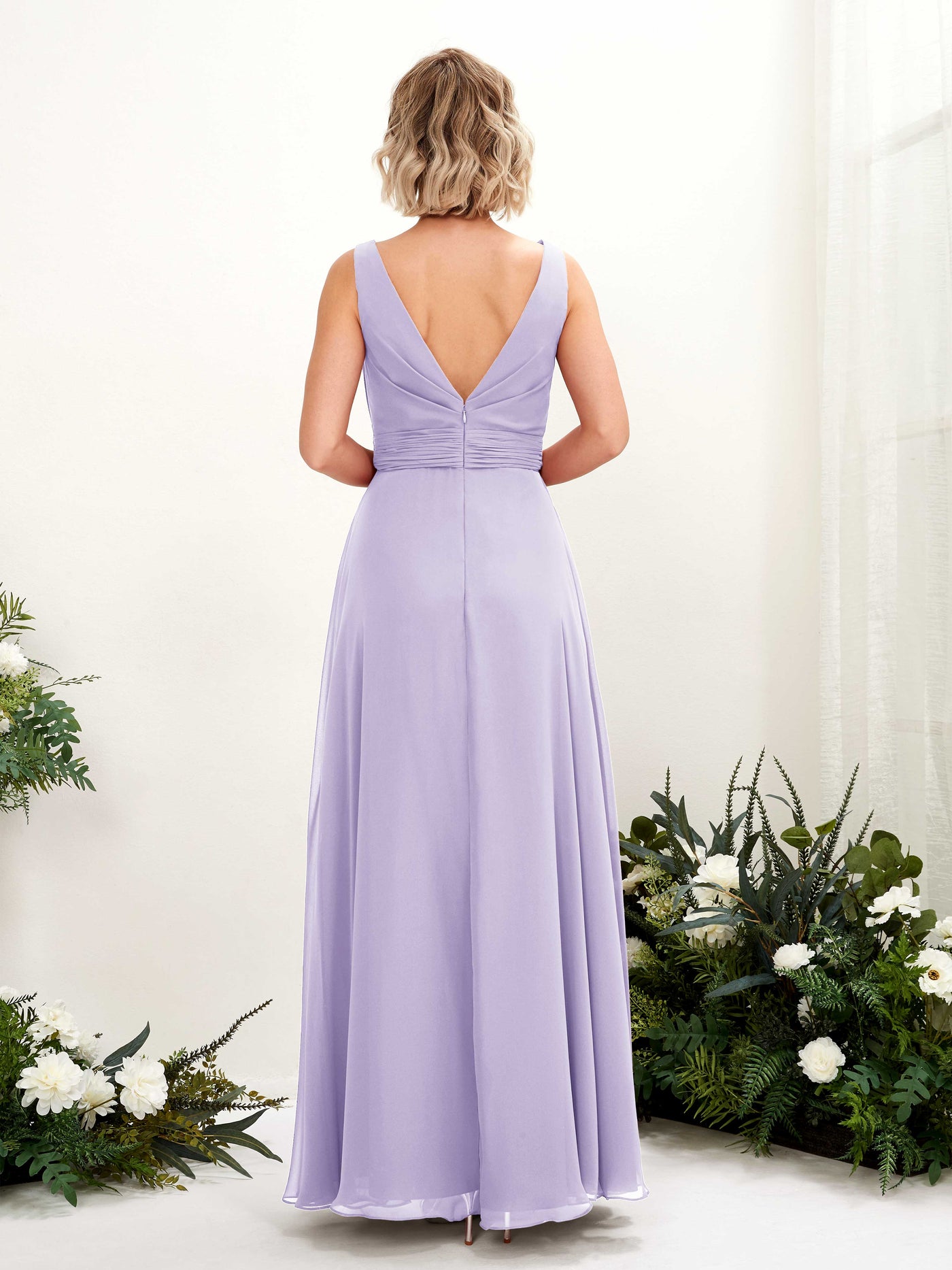 Carlyna Vestido línea A hasta el suelo escote bandeja dama de honor Lila #color_lila