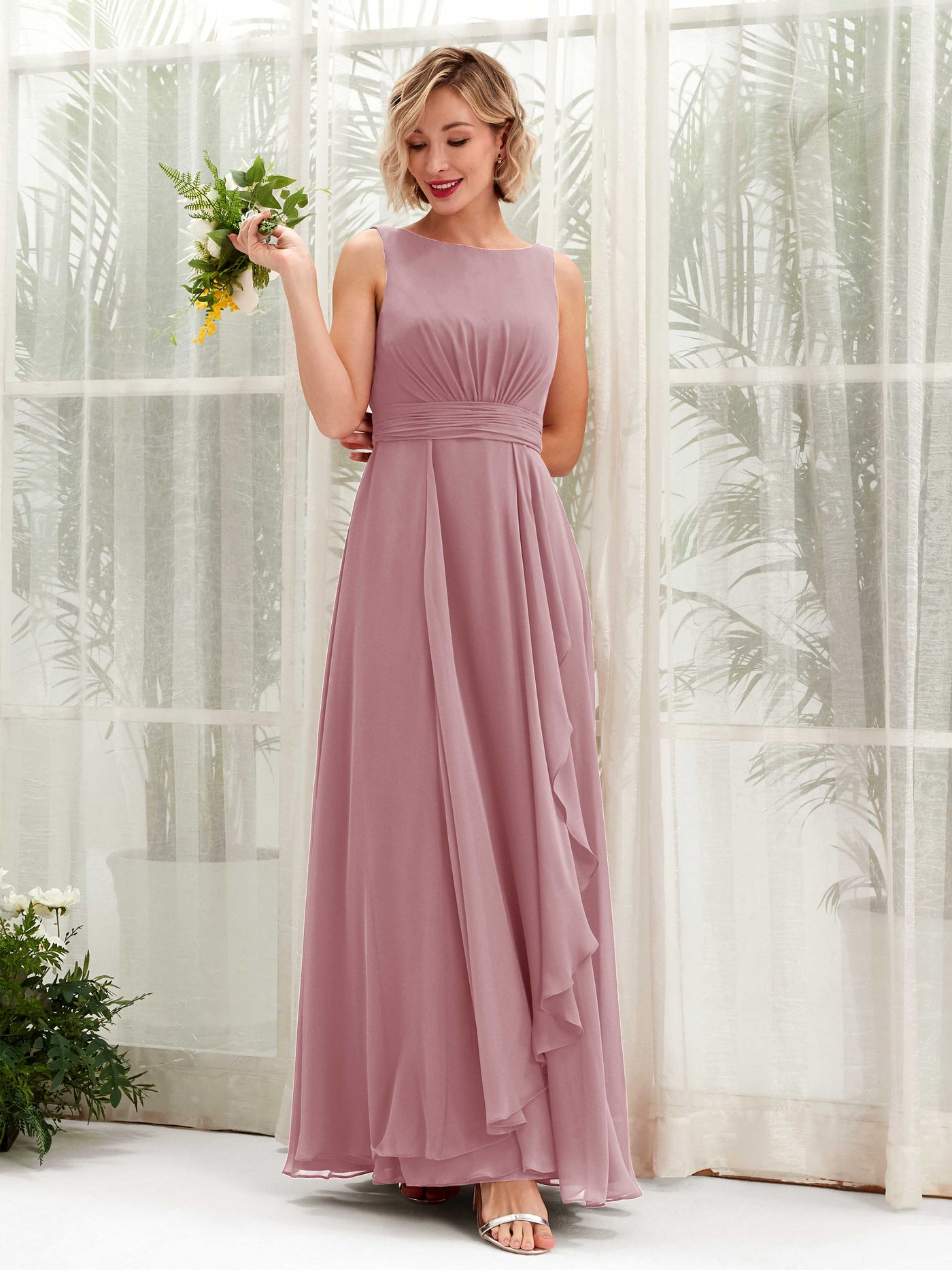 Carlyna Vestido línea A hasta el suelo escote bandeja dama de honor Malva Clásico #color_malva-cl-sico