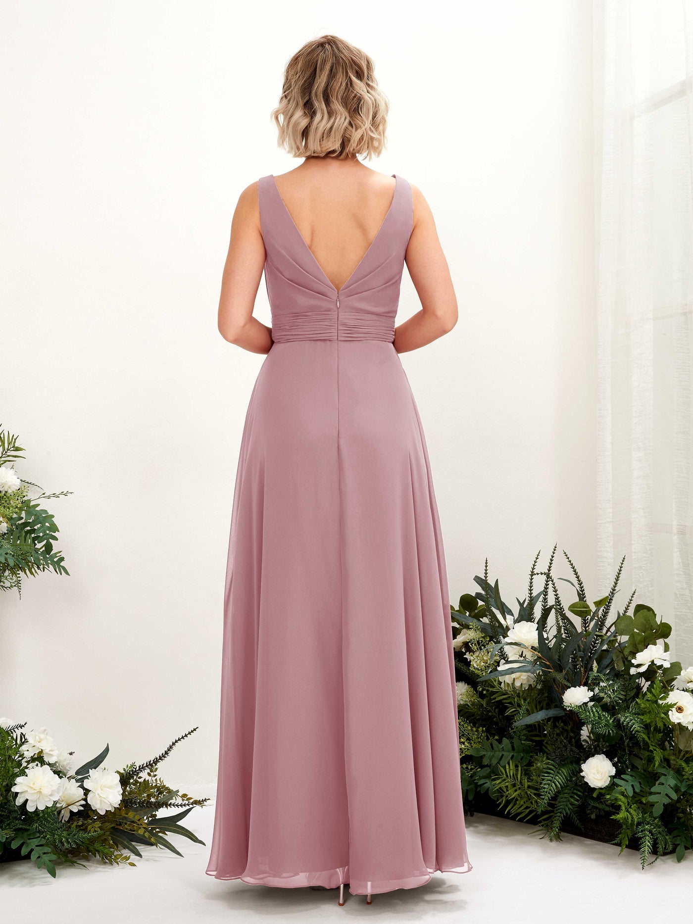 Carlyna Vestido línea A hasta el suelo escote bandeja dama de honor Malva Clásico #color_malva-cl-sico