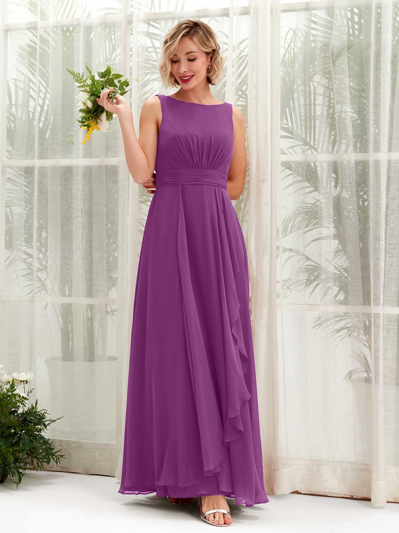 Carlyna Vestido línea A hasta el suelo escote bandeja dama de honor Púrpura #color_p-rpura