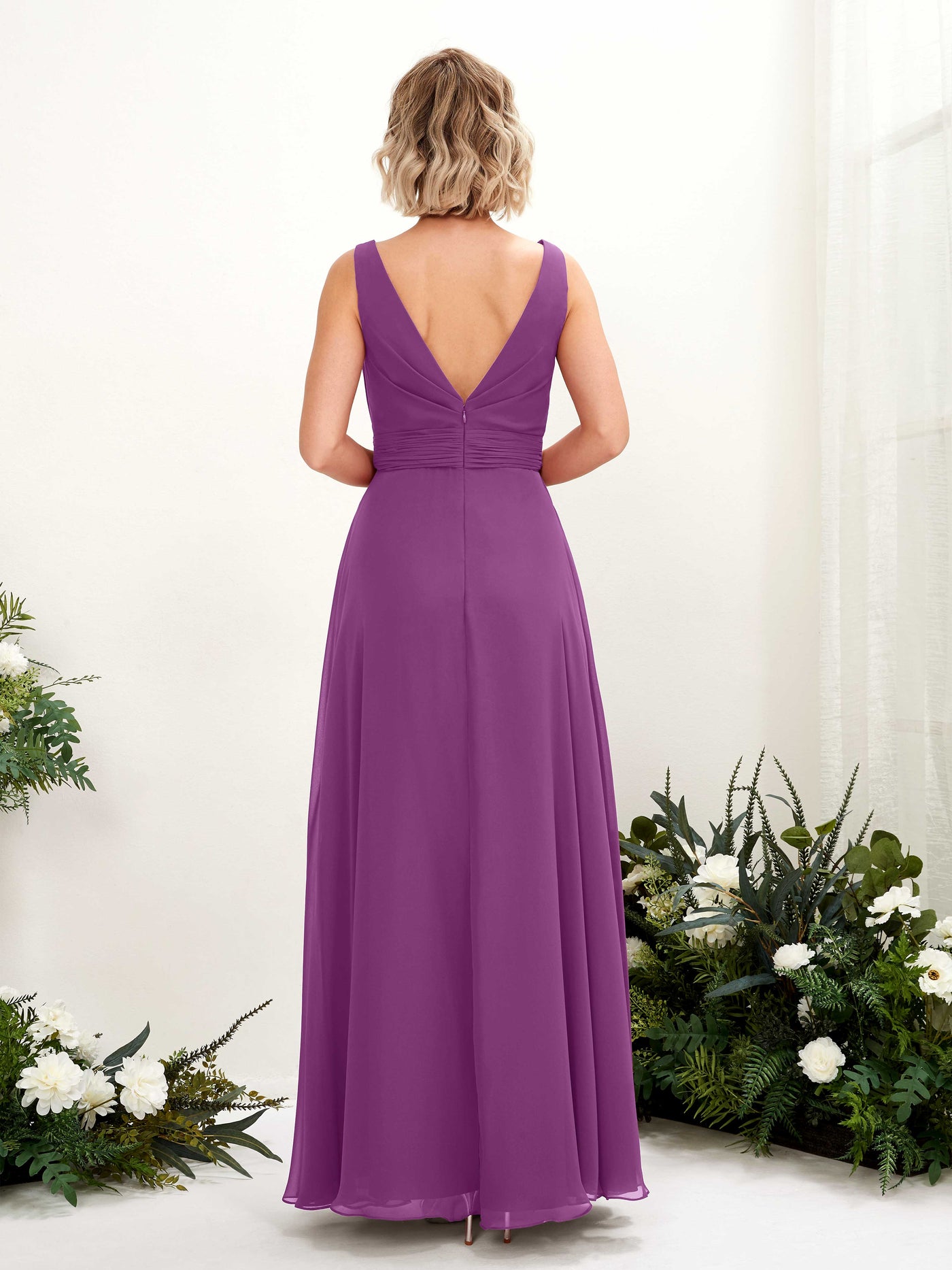 Carlyna Vestido línea A hasta el suelo escote bandeja dama de honor Púrpura #color_p-rpura