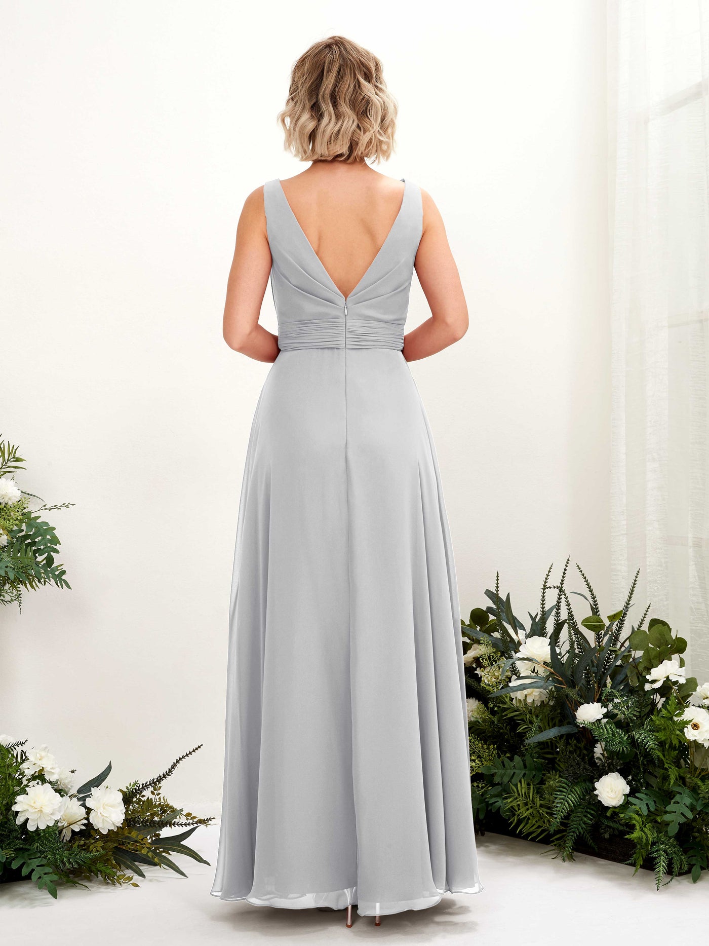 Carlyna Vestido línea A hasta el suelo escote bandeja dama de honor Plata #color_plata