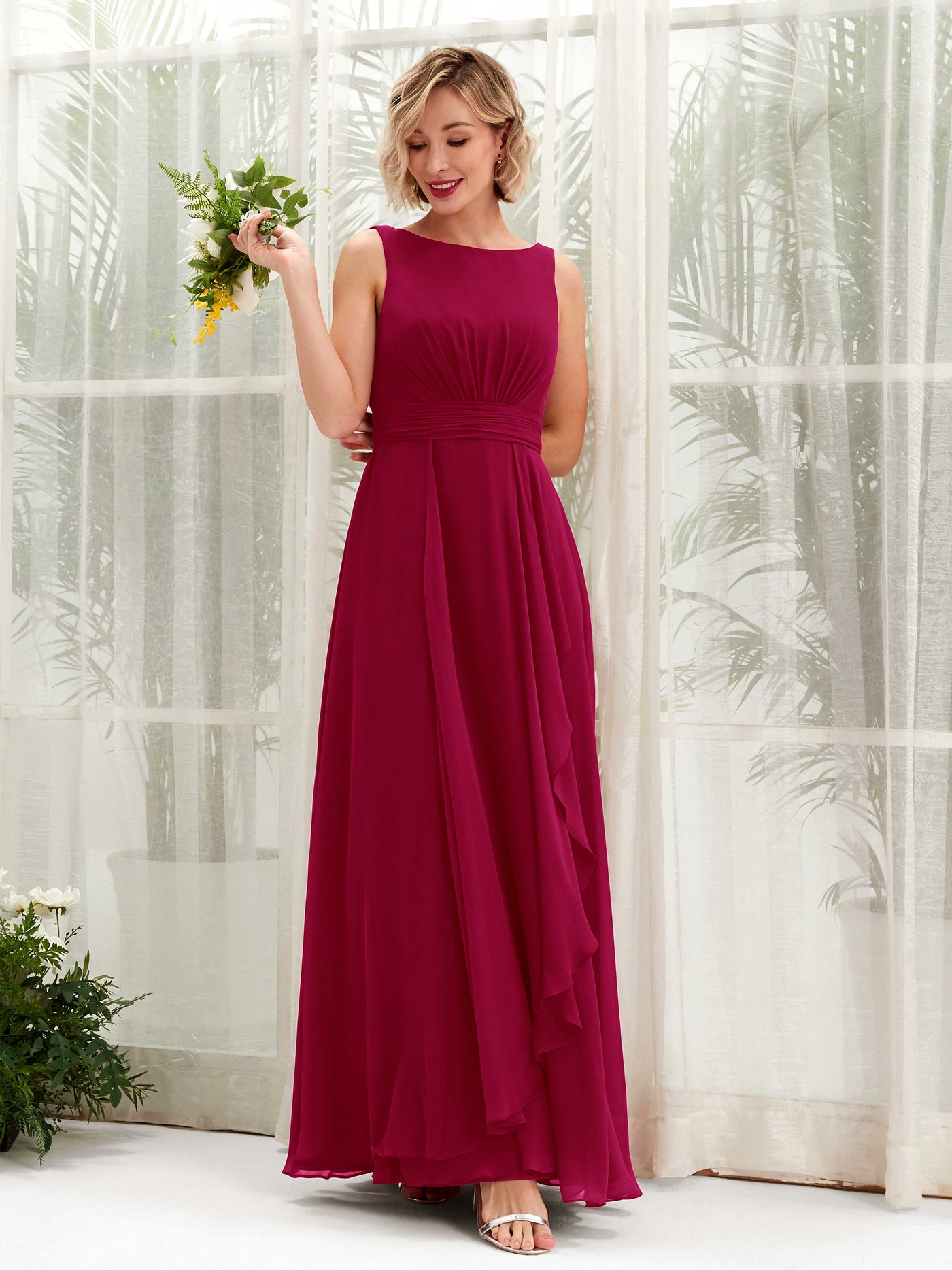 Carlyna Vestido línea A hasta el suelo escote bandeja dama de honor Rojo Bufón #color_rojo-buf-n