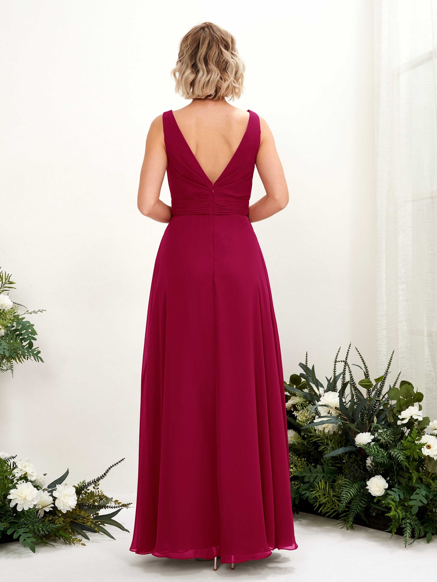 Carlyna Vestido línea A hasta el suelo escote bandeja dama de honor Rojo Bufón #color_rojo-buf-n