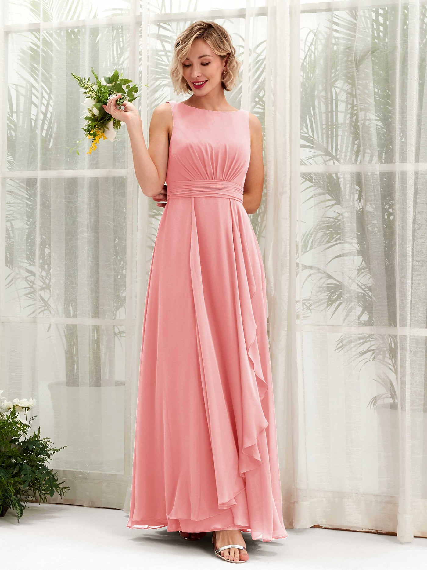 Carlyna Vestido línea A hasta el suelo escote bandeja dama de honor Rosa Ballet #color_rosa-ballet