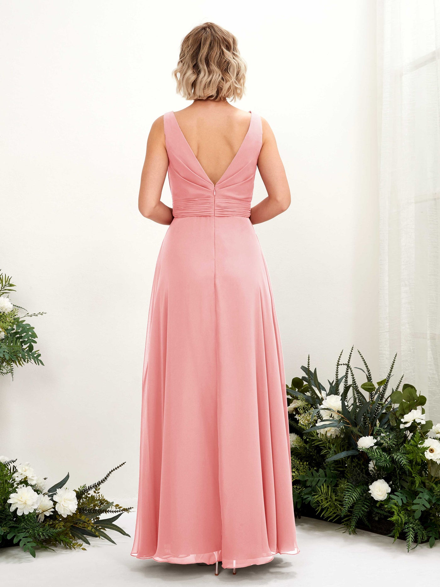 Carlyna Vestido línea A hasta el suelo escote bandeja dama de honor Rosa Ballet #color_rosa-ballet