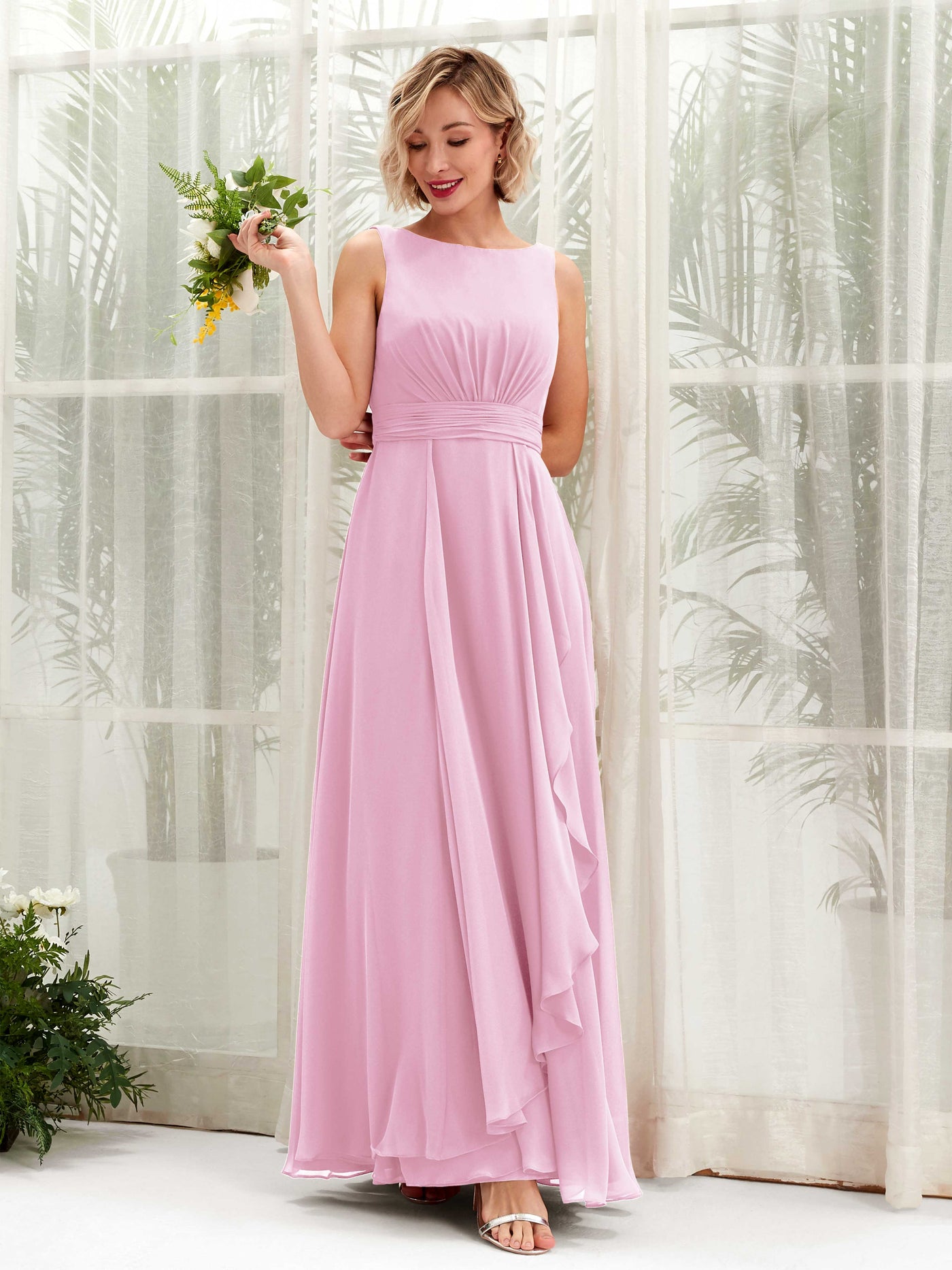 Carlyna Vestido línea A hasta el suelo escote bandeja dama de honor Rosa Caramelo #color_rosa-caramelo