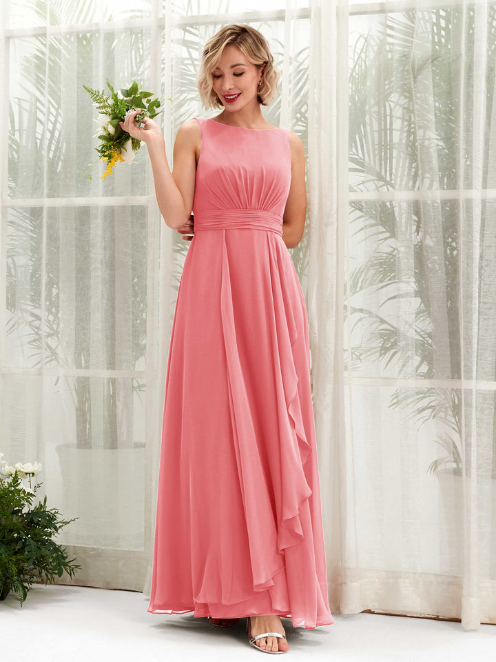 Carlyna Vestido línea A hasta el suelo escote bandeja dama de honor Rosa Coral 
