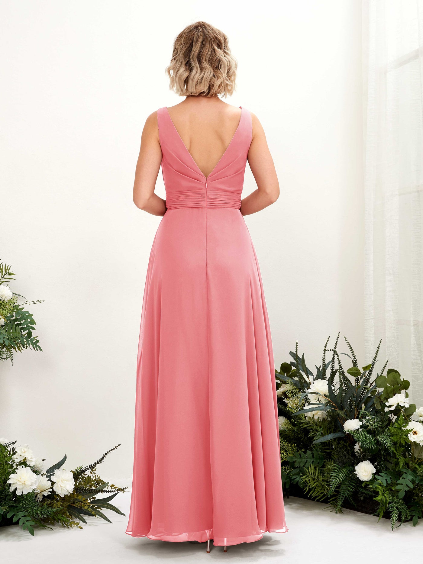 Carlyna Vestido línea A hasta el suelo escote bandeja dama de honor Rosa Coral #color_rosa-coral