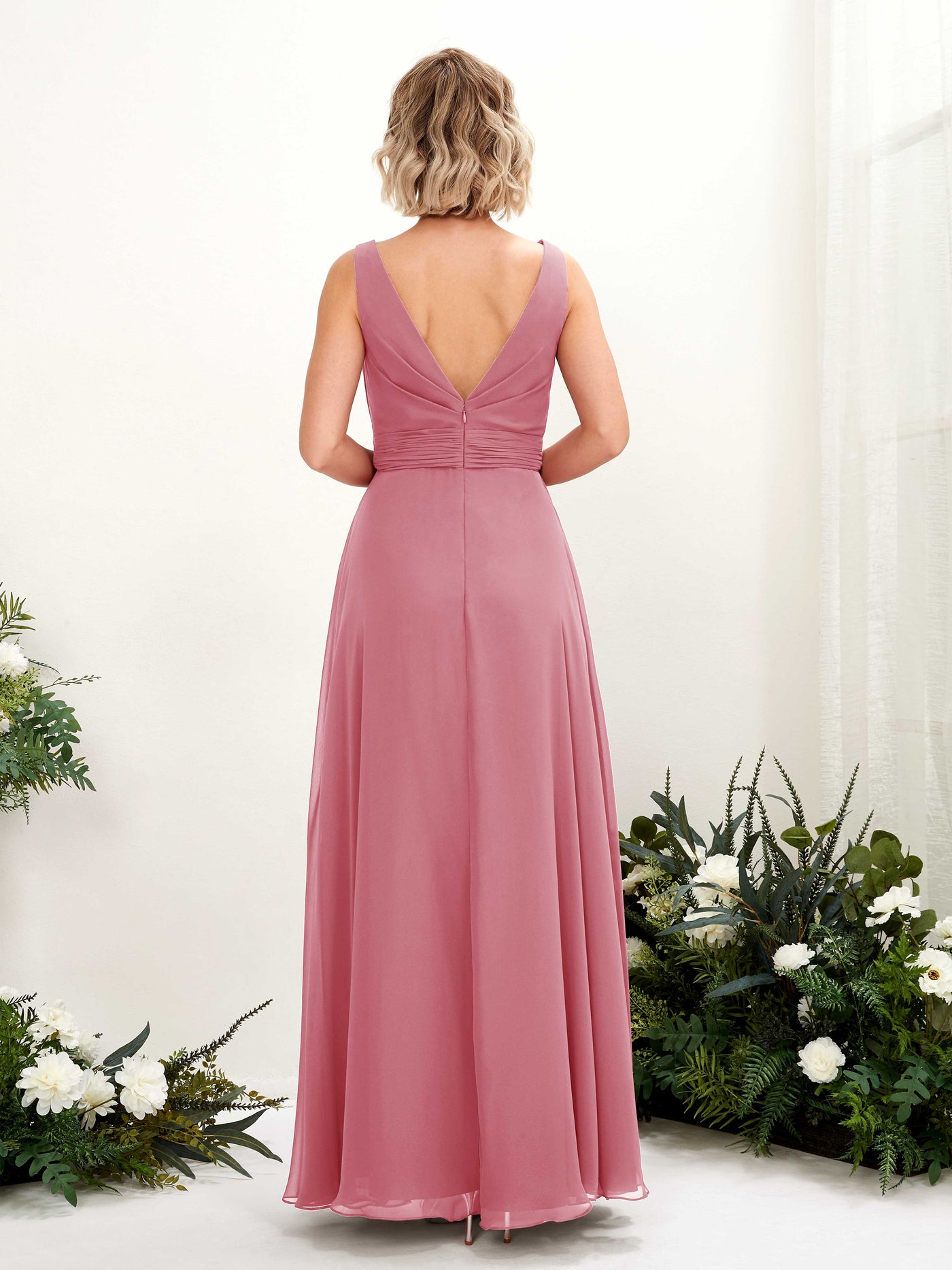 Carlyna Vestido línea A hasta el suelo escote bandeja dama de honor Rosa Del Desierto #color_rosa-del-desierto