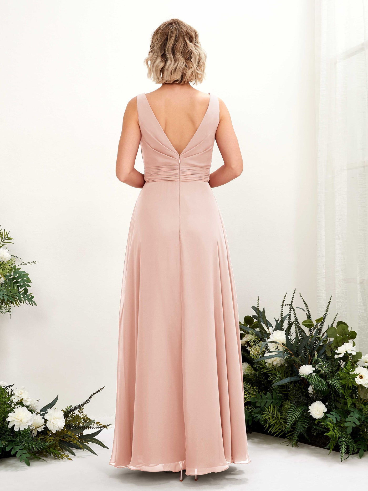 Carlyna Vestido línea A hasta el suelo escote bandeja dama de honor Rosa Perla #color_rosa-perla