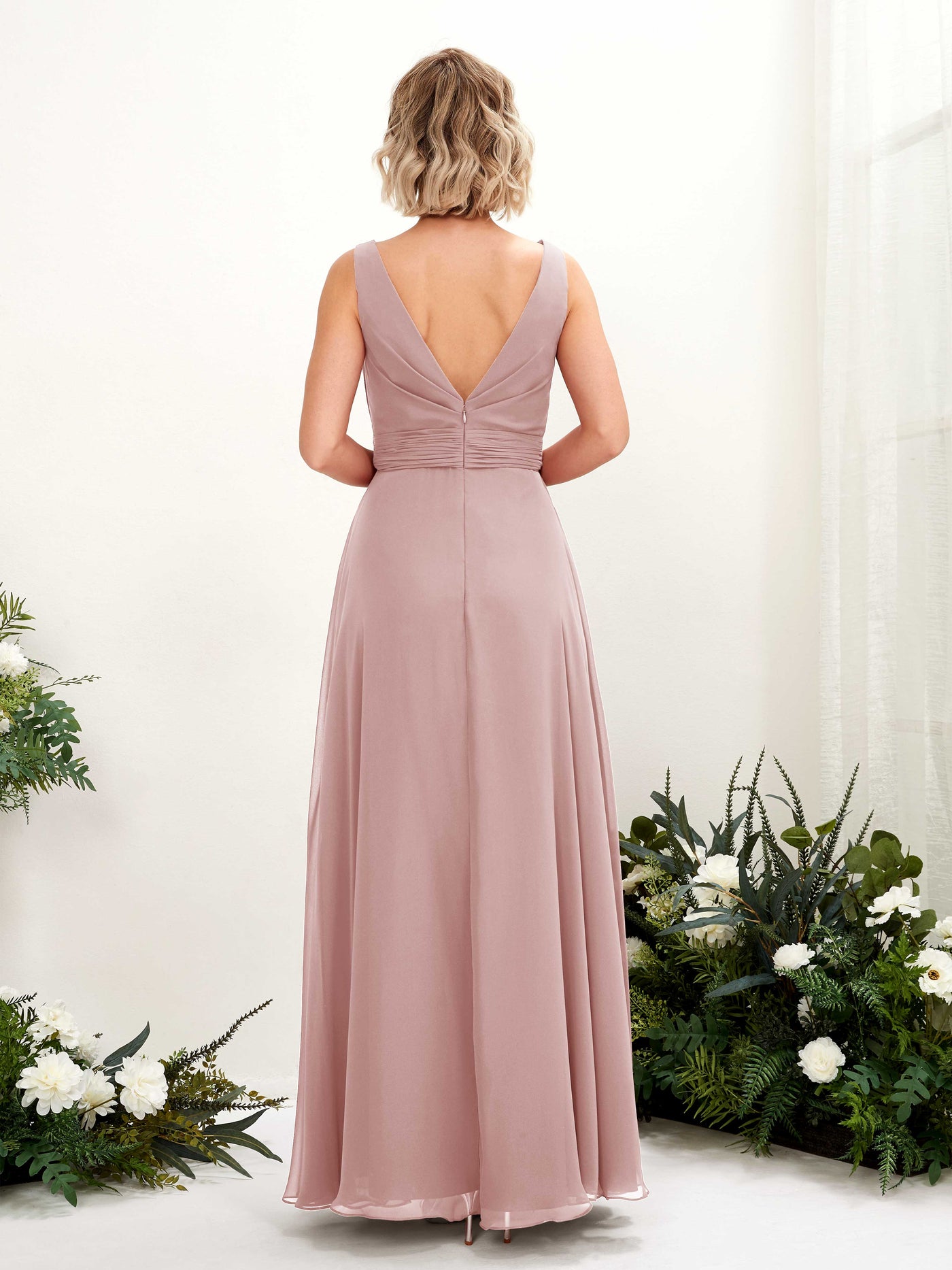 Carlyna Vestido línea A hasta el suelo escote bandeja dama de honor Rosa Polvorienta #color_rosa-polvorienta