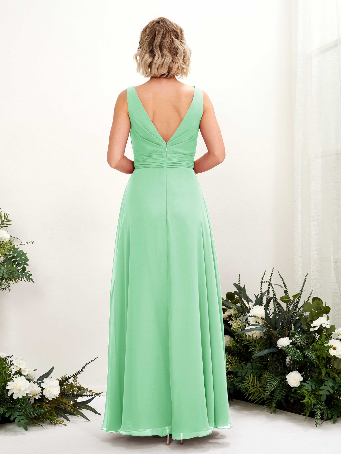 Carlyna Vestido línea A hasta el suelo escote bandeja dama de honor Verde Menta #color_verde-menta