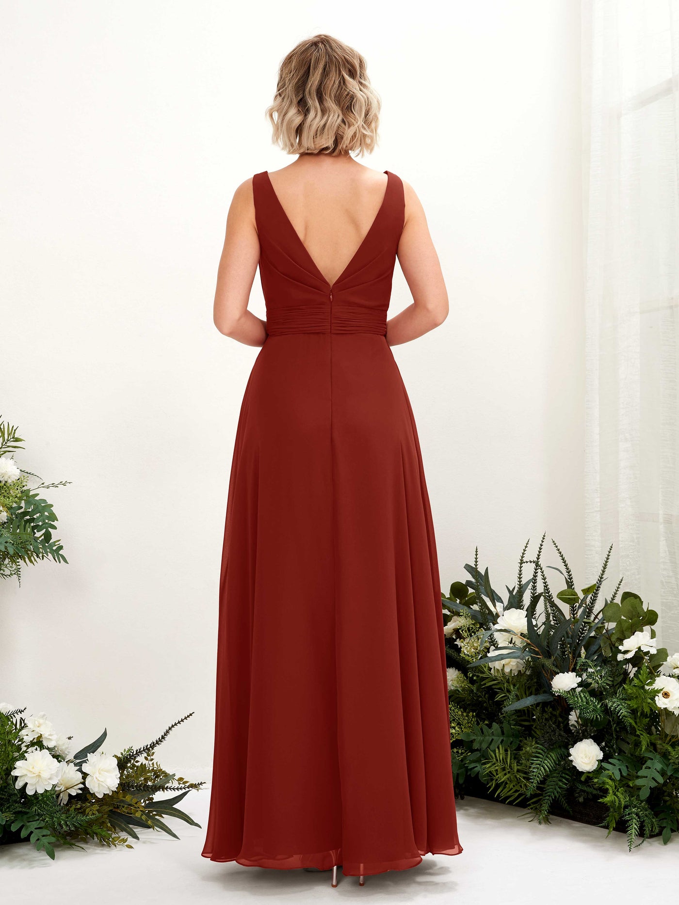 Carlyna Vestido línea A hasta el suelo escote bandeja dama de honor Óxido #color_xido
