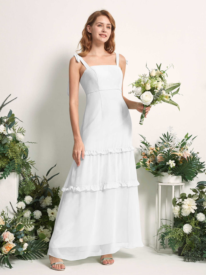 Carlyna Vestido Línea A Hasta el Suelo Escote Derecho Volantes Gasa dama de honor Blanco 