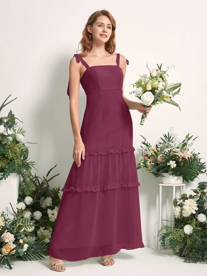 Carlyna Vestido Línea A Hasta el Suelo Escote Derecho Volantes Gasa dama de honor Chianti 