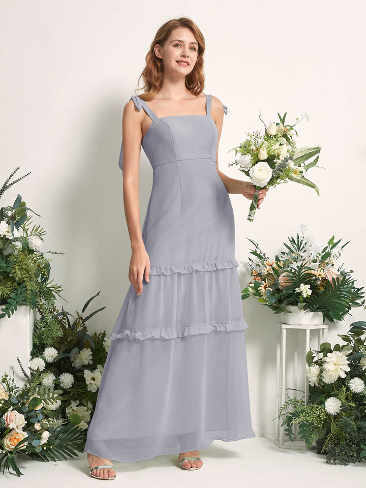 Carlyna Vestido Línea A Hasta el Suelo Escote Derecho Volantes Gasa dama de honor Lavanda Viejo 