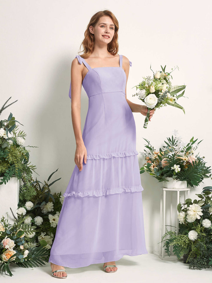 Carlyna Vestido Línea A Hasta el Suelo Escote Derecho Volantes Gasa dama de honor Lila 