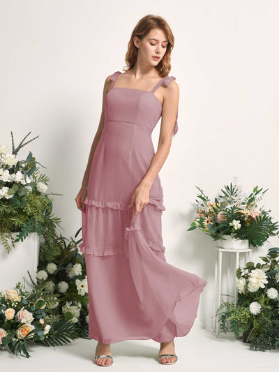 Carlyna Vestido Línea A Hasta el Suelo Escote Derecho Volantes Gasa dama de honor Malva Clásico #color_malva-cl-sico