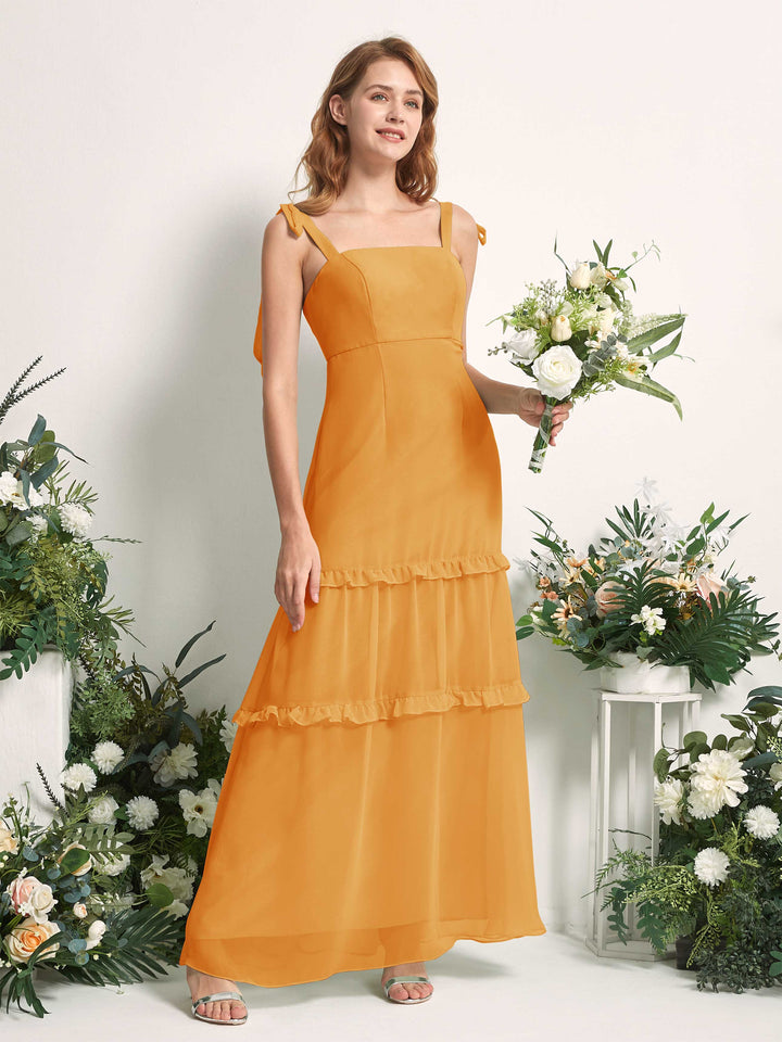 Carlyna Vestido Línea A Hasta el Suelo Escote Derecho Volantes Gasa dama de honor Mango 