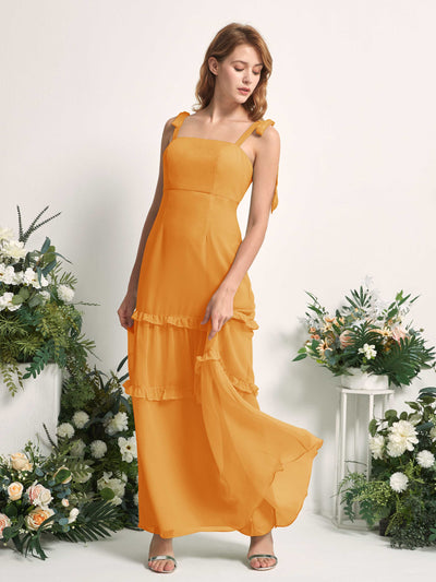 Carlyna Vestido Línea A Hasta el Suelo Escote Derecho Volantes Gasa dama de honor Mango #color_mango