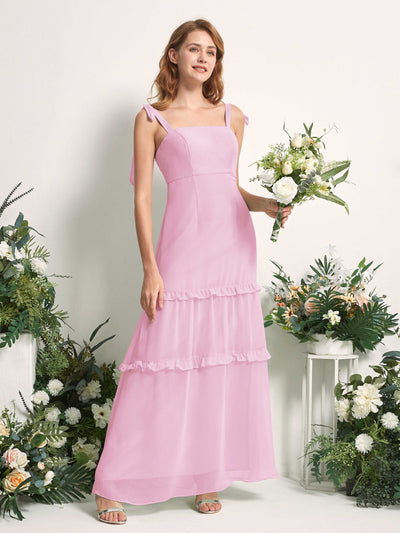 Carlyna Vestido Línea A Hasta el Suelo Escote Derecho Volantes Gasa dama de honor Rosa Caramelo #color_rosa-caramelo