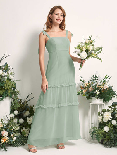 Carlyna Vestido Línea A Hasta el Suelo Escote Derecho Volantes Gasa dama de honor Verde Salvia #color_verde-salvia