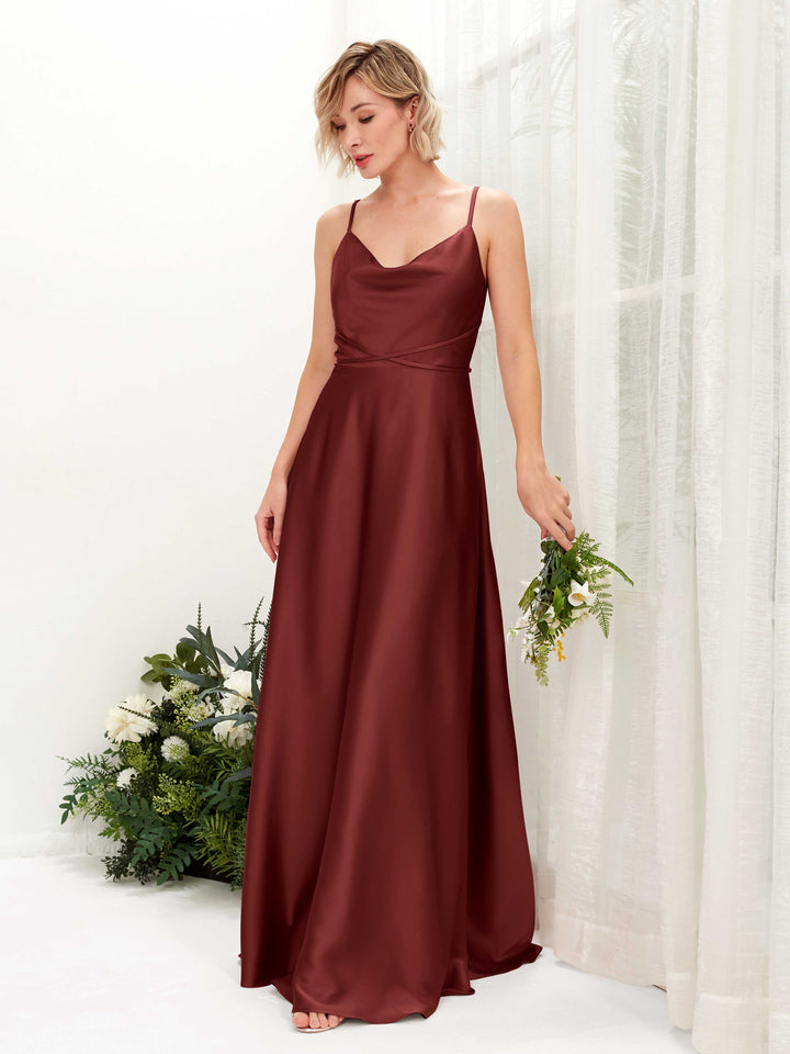 Carlyna Vestido Línea A Hasta el Suelo Escote Drapeado Vestidos de Dama de Honor Borgoña 