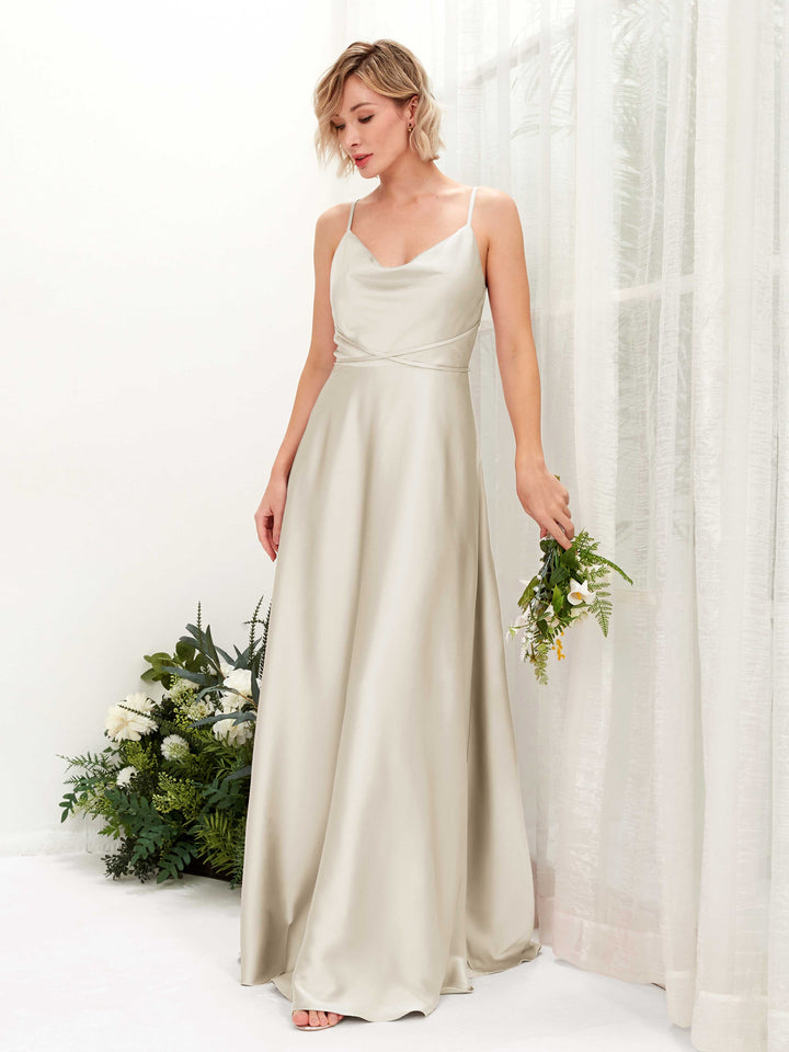 Carlyna Vestido Línea A Hasta el Suelo Escote Drapeado Vestidos de Dama de Honor Champán 