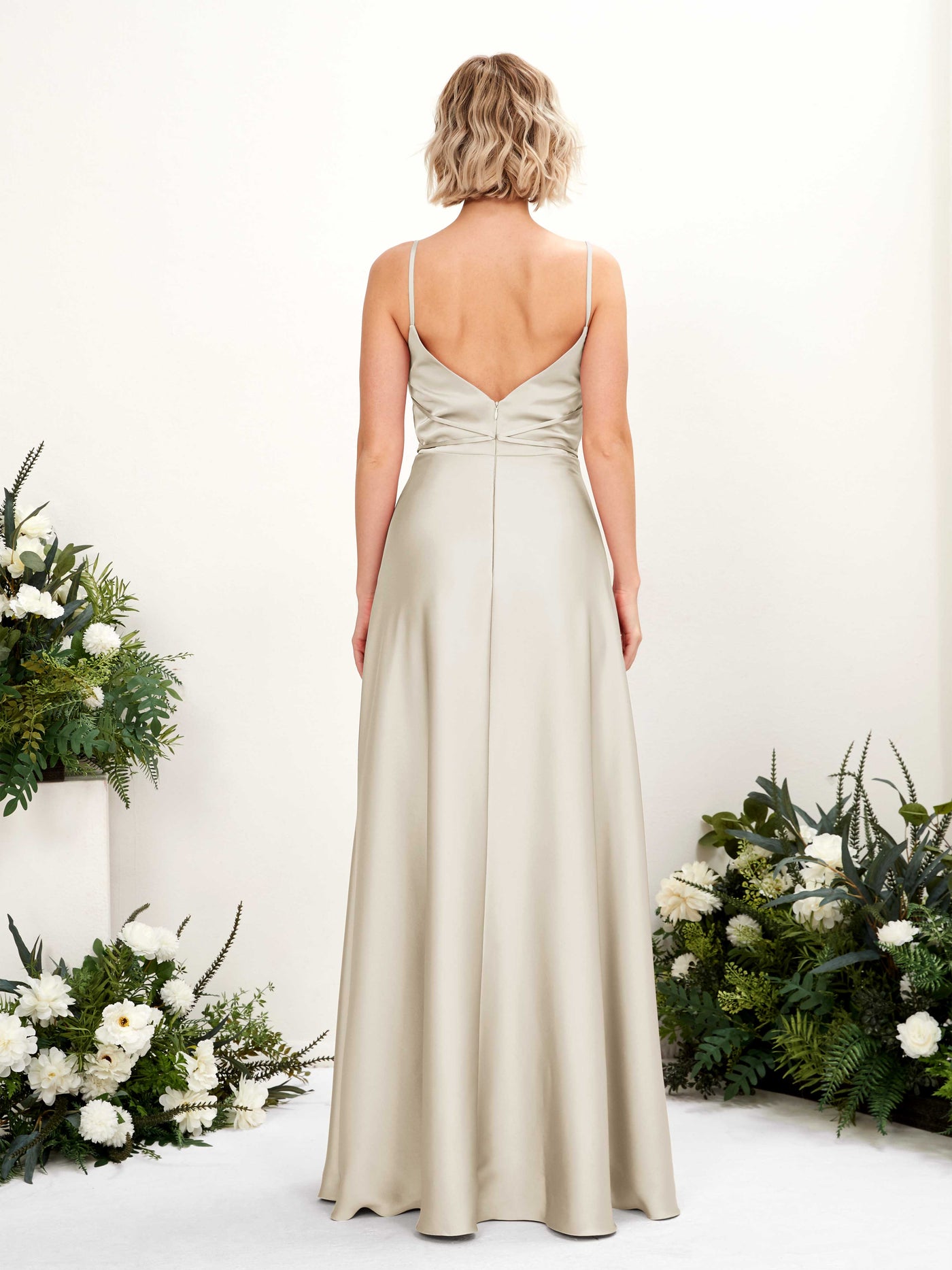 Carlyna Vestido Línea A Hasta el Suelo Escote Drapeado Vestidos de Dama de Honor Champán #color_champ-n