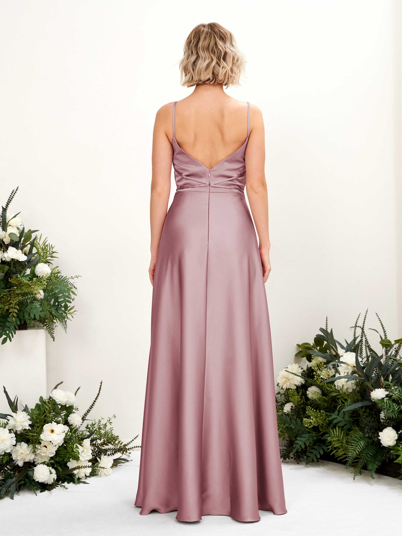 Carlyna Vestido Línea A Hasta el Suelo Escote Drapeado Vestidos de Dama de Honor Cuarzo Rosa #color_cuarzo-rosa
