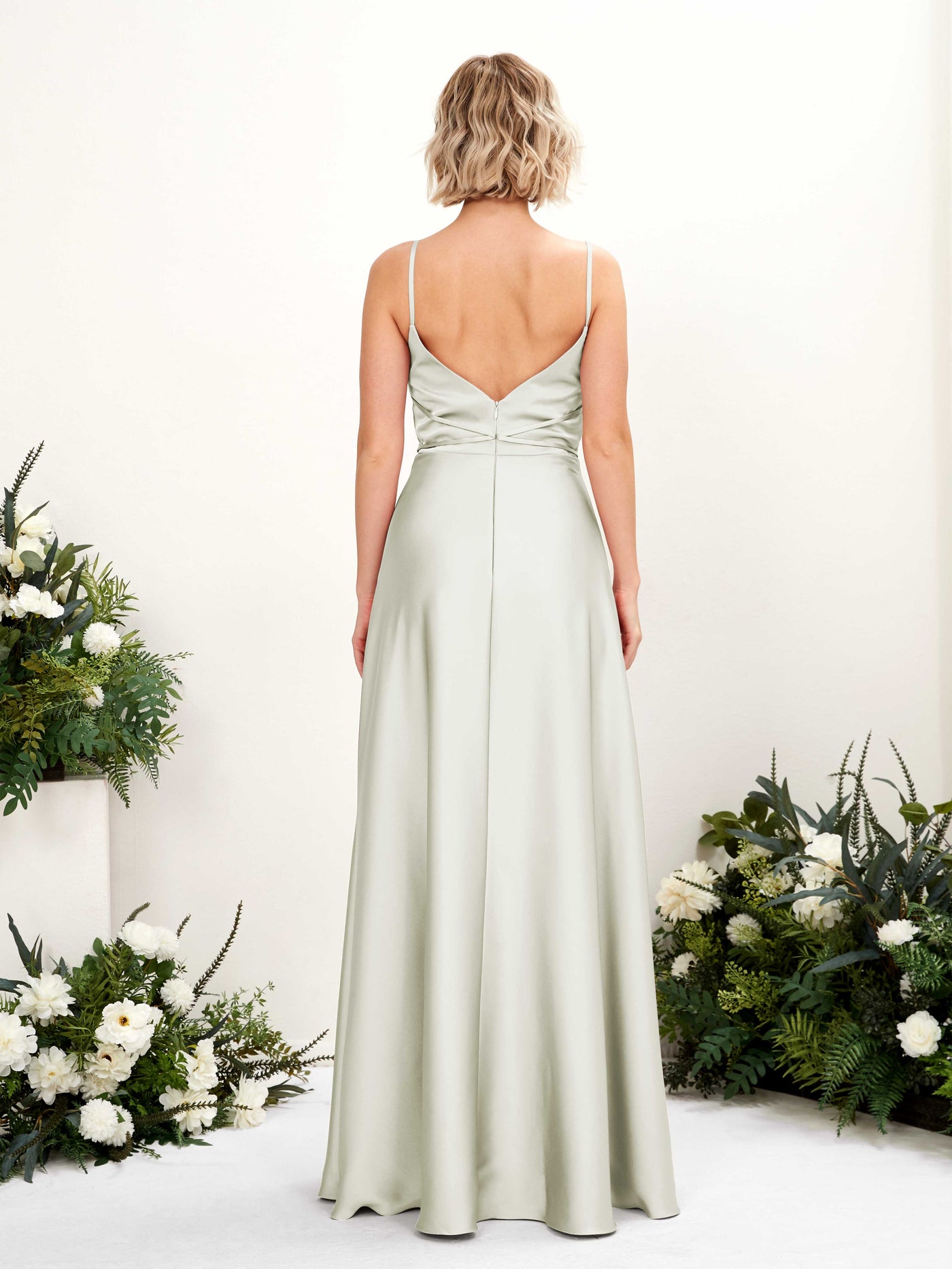 Carlyna Vestido Línea A Hasta el Suelo Escote Drapeado Vestidos de Dama de Honor Marfil #color_marfil