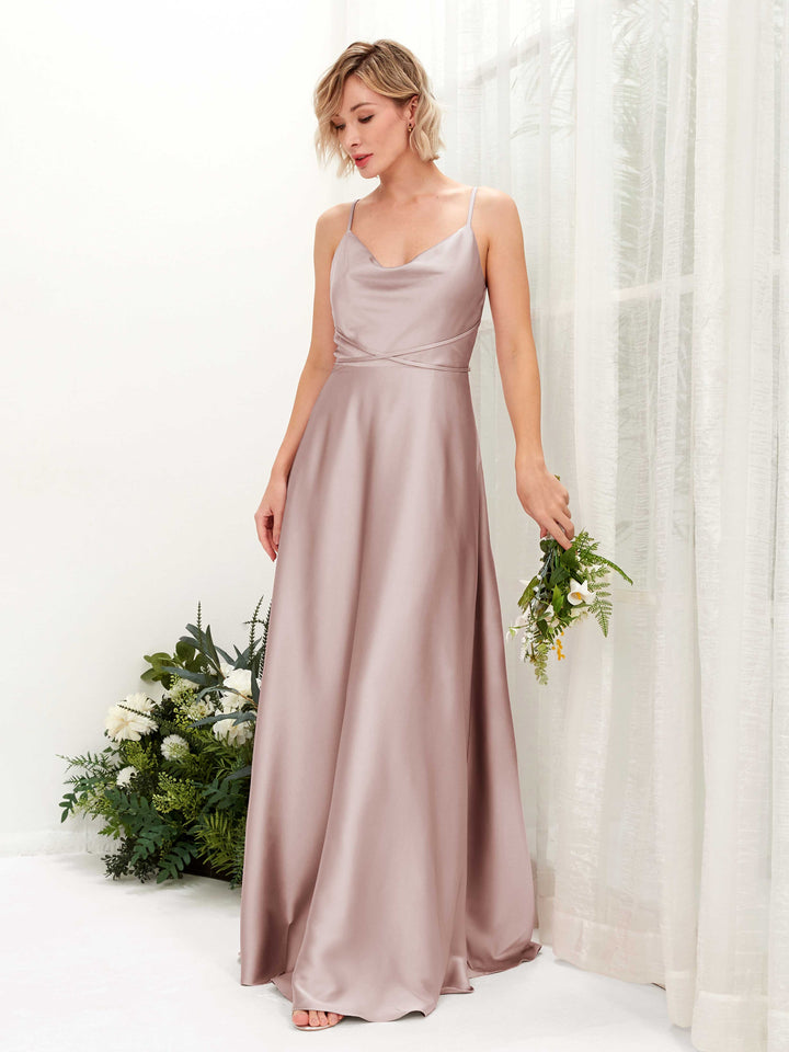 Carlyna Vestido Línea A Hasta el Suelo Escote Drapeado Vestidos de Dama de Honor Rosa Polvorienta 