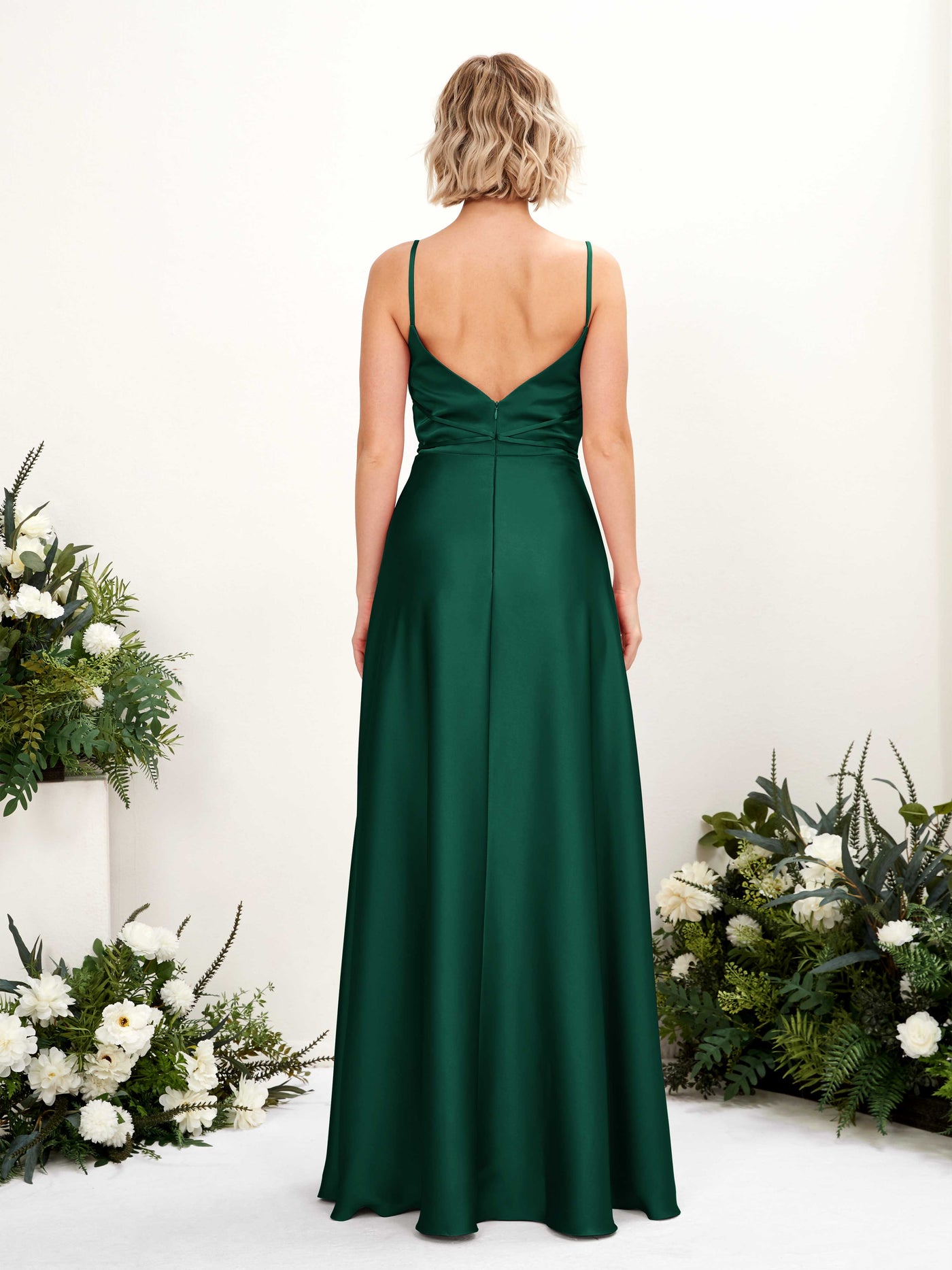 Carlyna Vestido Línea A Hasta el Suelo Escote Drapeado Vestidos de Dama de Honor Verde Militer #color_verde-militer
