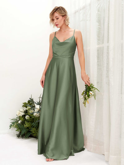 Carlyna Vestido Línea A Hasta el Suelo Escote Drapeado Vestidos de Dama de Honor Verde Oliva #color_verde-oliva