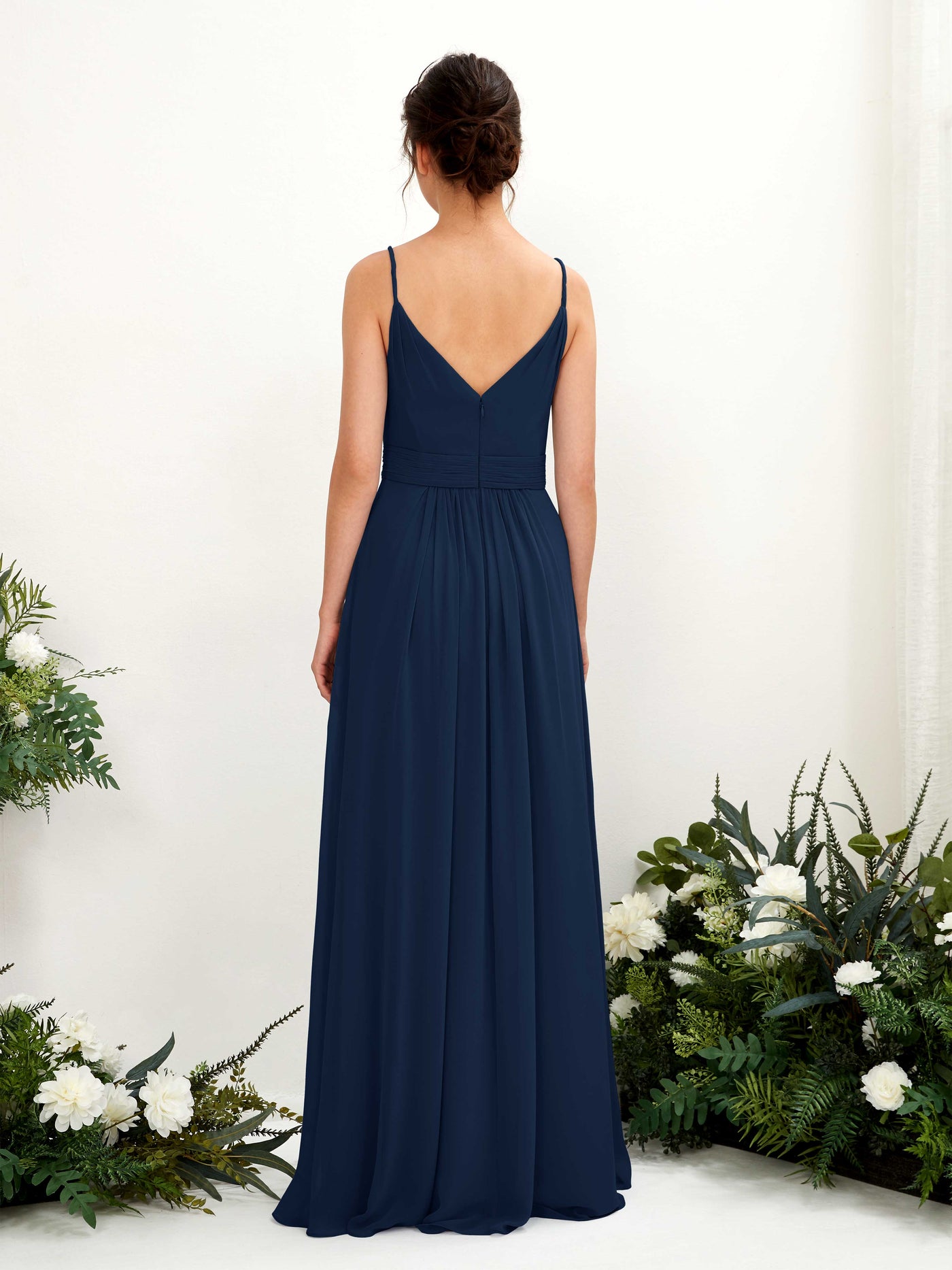 Carlyna Vestido Línea A Hasta el suelo Escote en V Gasa Azul Marino #color_azul-marino