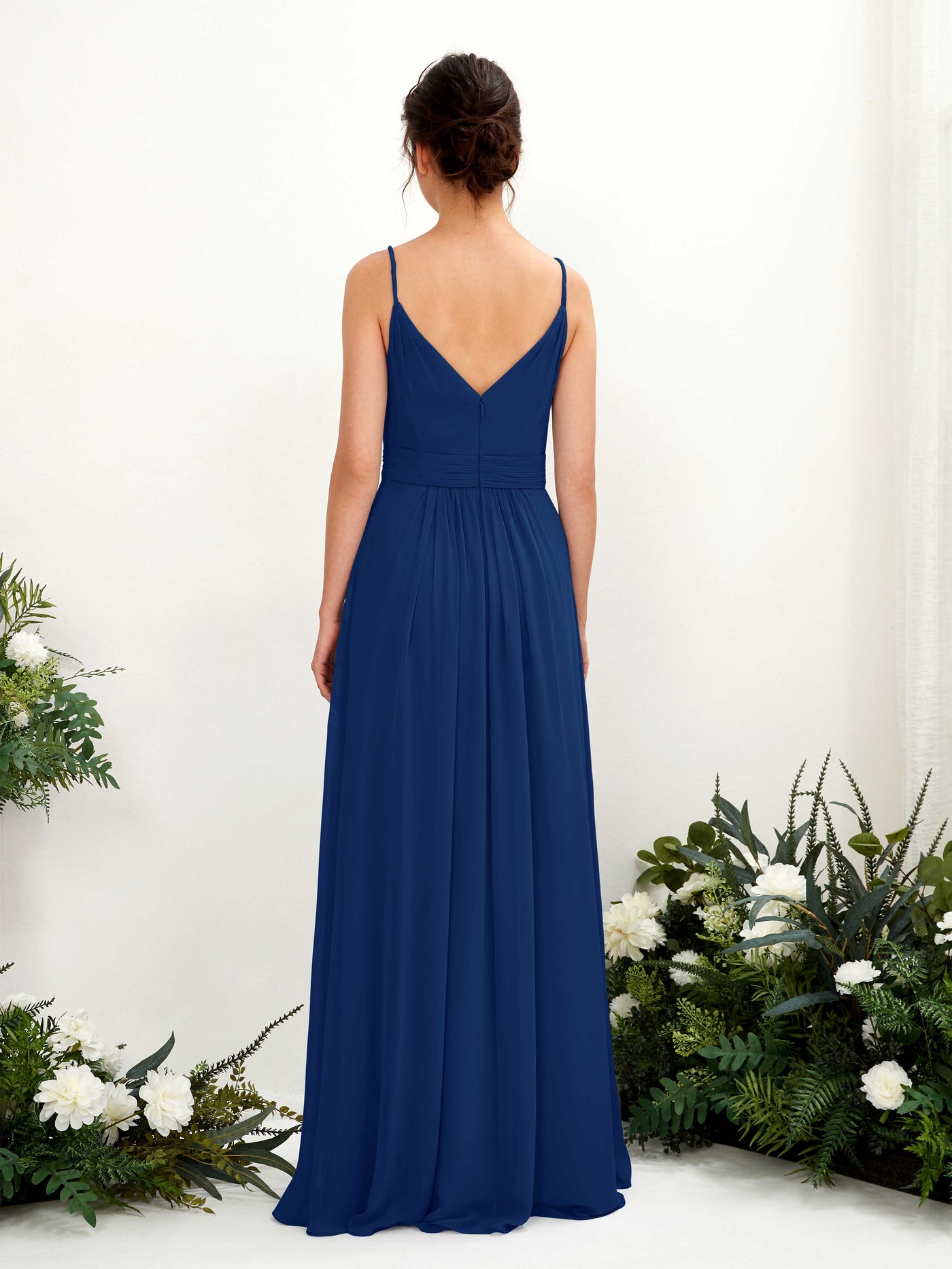 Carlyna Vestido Línea A Hasta el suelo Escote en V Gasa Azul Real #color_azul-real