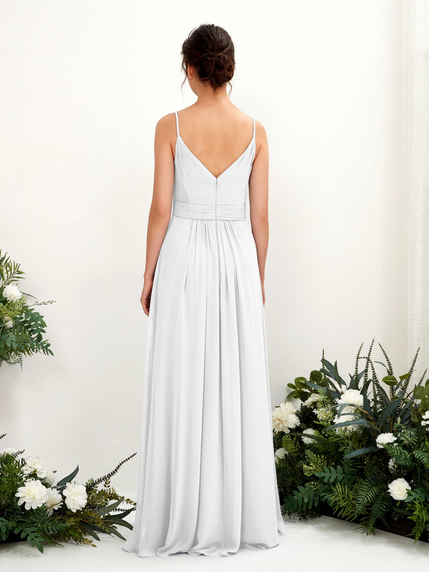 Carlyna Vestido Línea A Hasta el suelo Escote en V Gasa Blanco #color_blanco