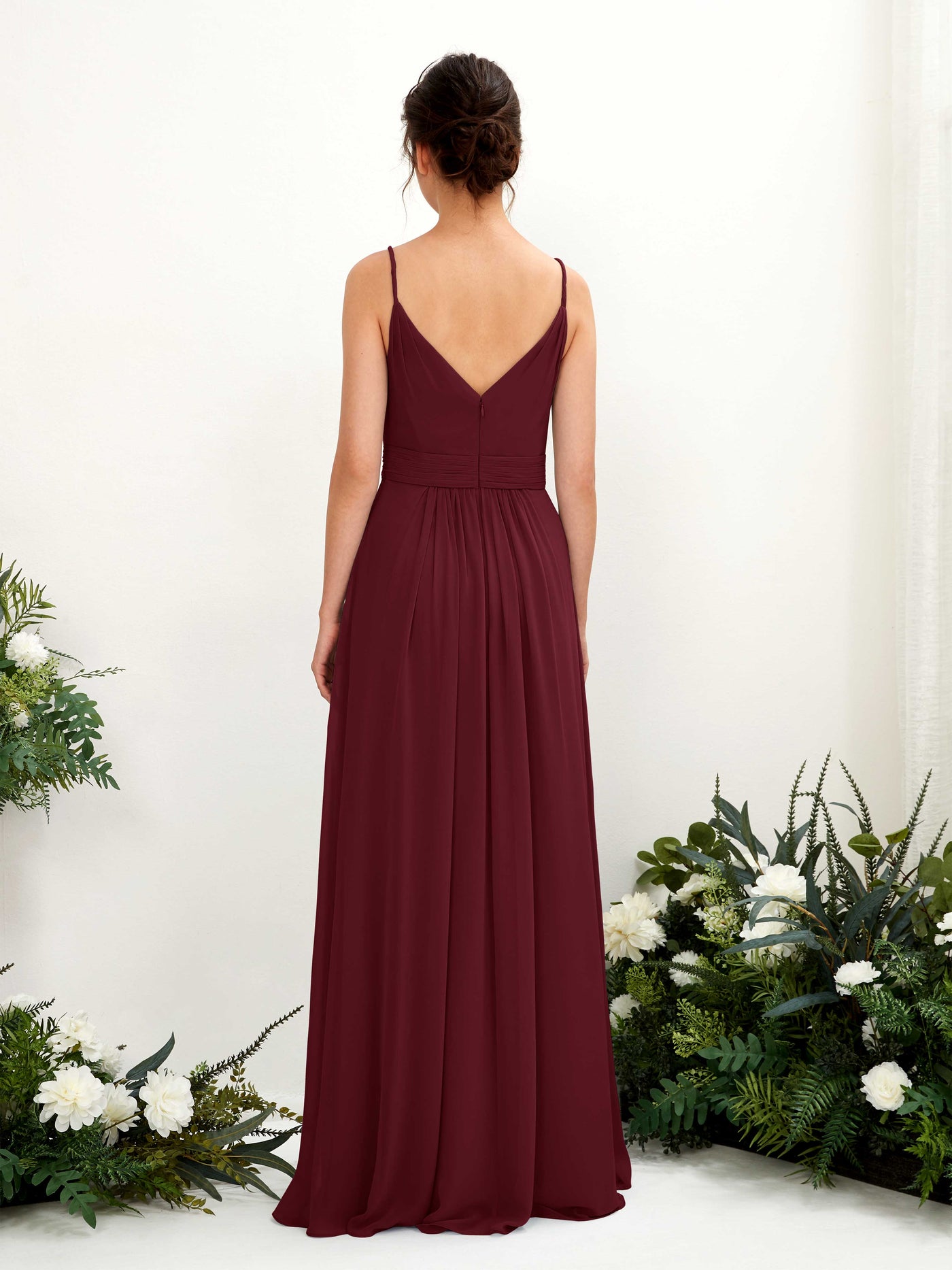 Carlyna Vestido Línea A Hasta el suelo Escote en V Gasa Borgoña #color_borgo-a