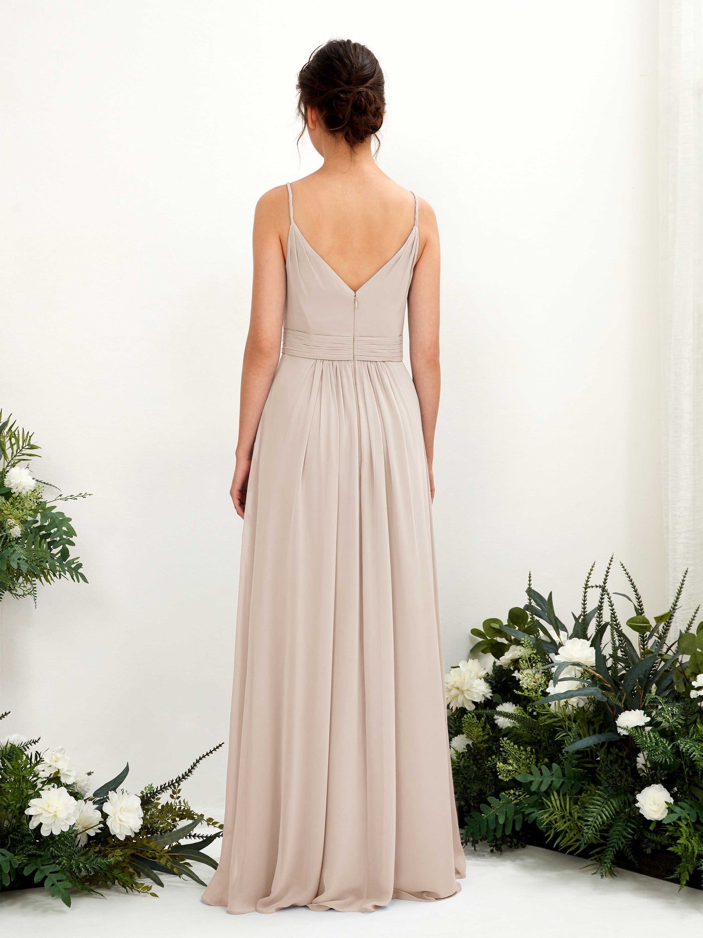 Carlyna Vestido Línea A Hasta el suelo Escote en V Gasa Champán #color_champ-n