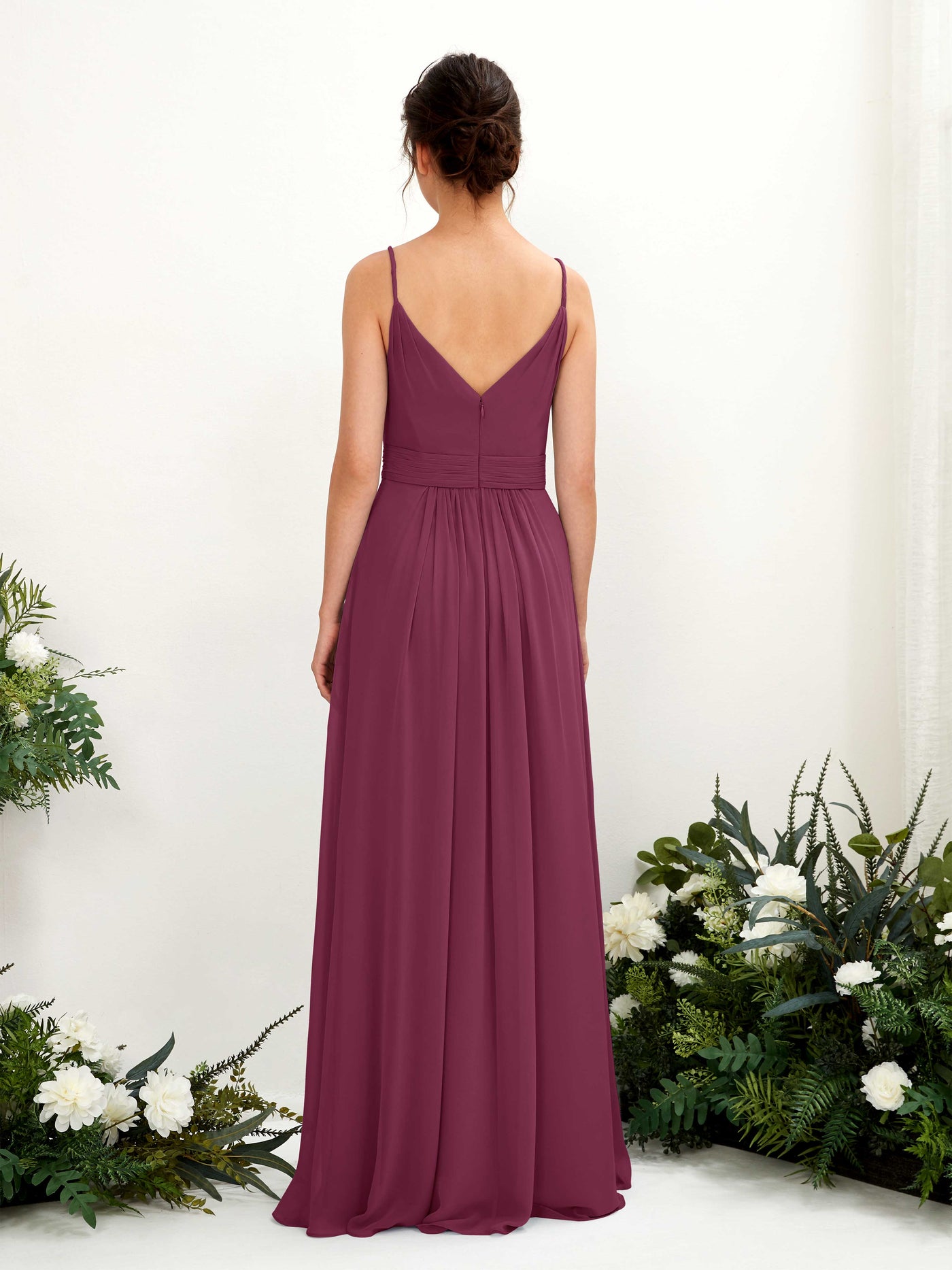 Carlyna Vestido Línea A Hasta el suelo Escote en V Gasa Chianti #color_chianti