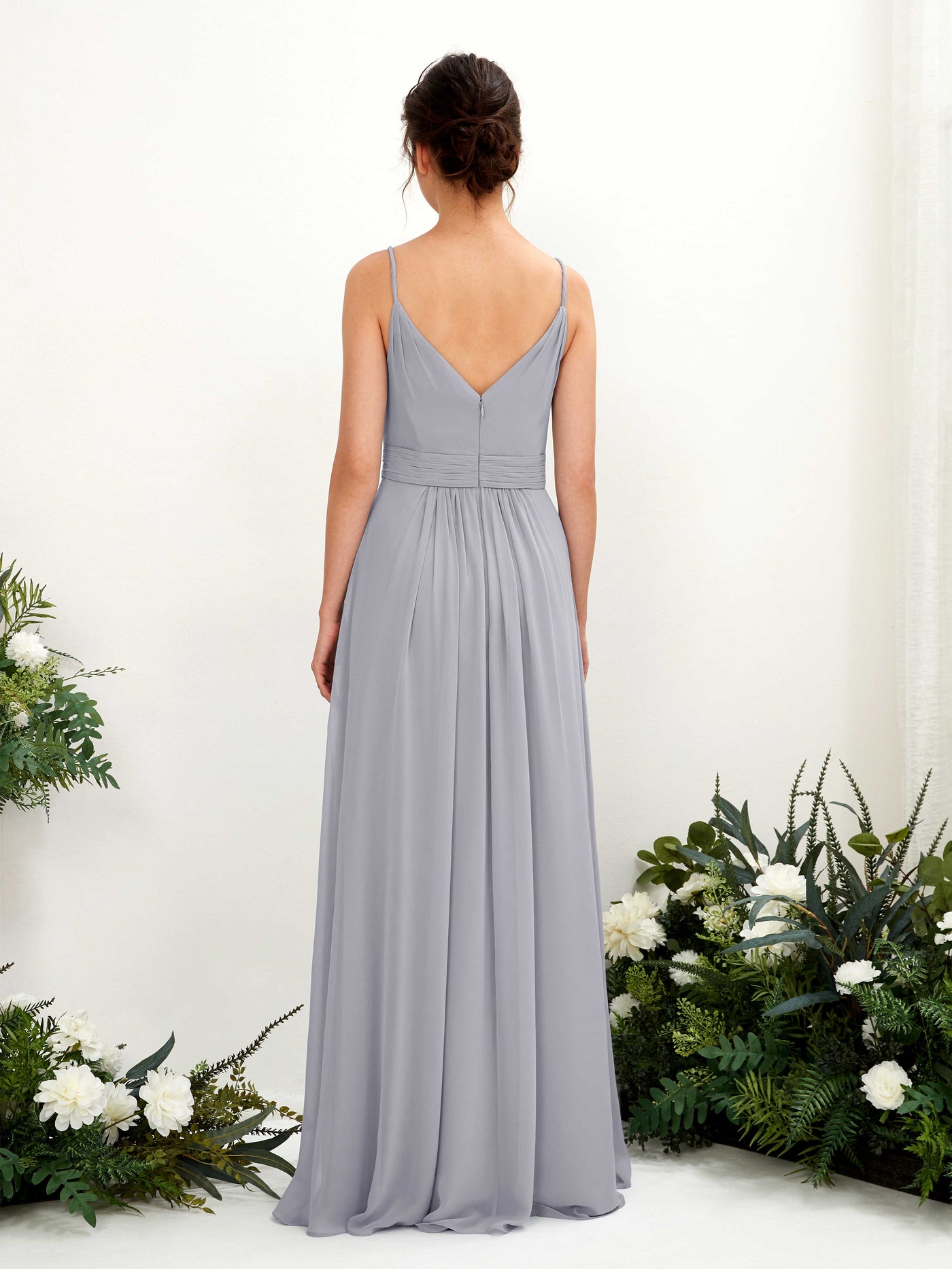 Carlyna Vestido Línea A Hasta el suelo Escote en V Gasa Lavanda Viejo #color_lavanda-viejo