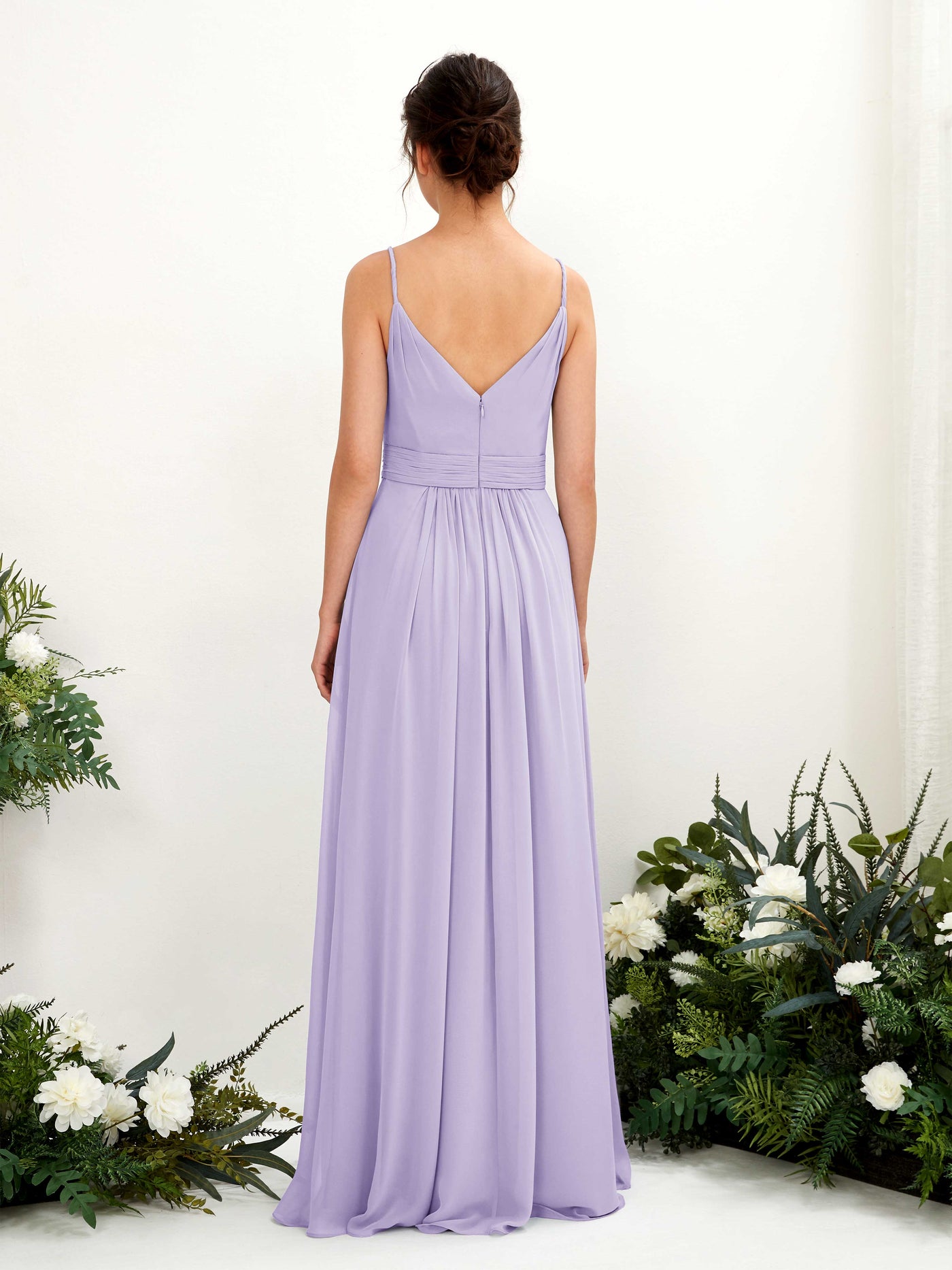 Carlyna Vestido Línea A Hasta el suelo Escote en V Gasa Lila #color_lila