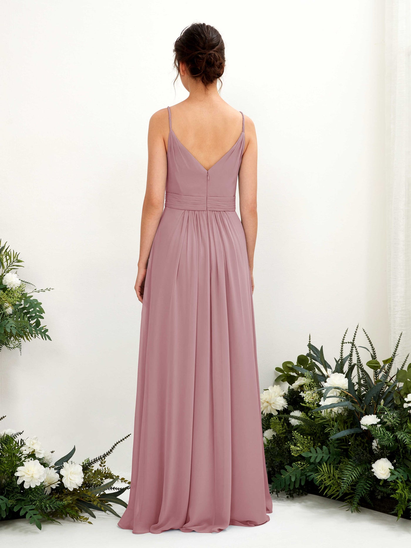 Carlyna Vestido Línea A Hasta el suelo Escote en V Gasa Malva Clásico #color_malva-cl-sico